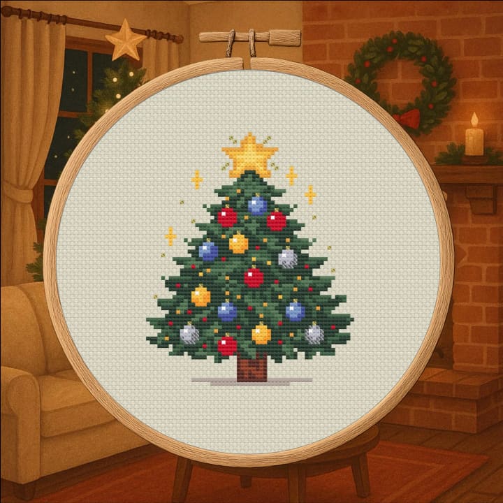 Glitzy Christmas Tree – Sparkling Holiday Tree Cross Stitch cross-stitch pattern preview