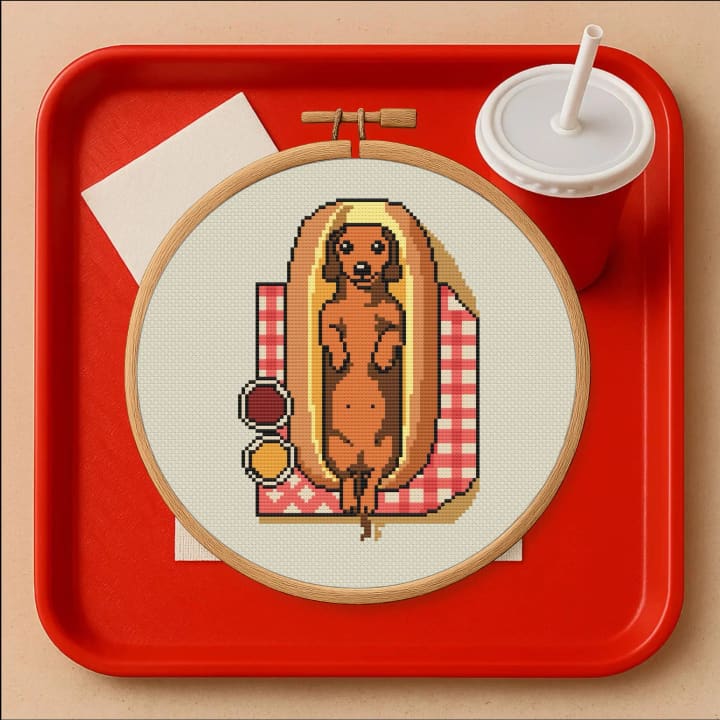 Glizzy Dachshund – Hot Dog cross-stitch pattern preview
