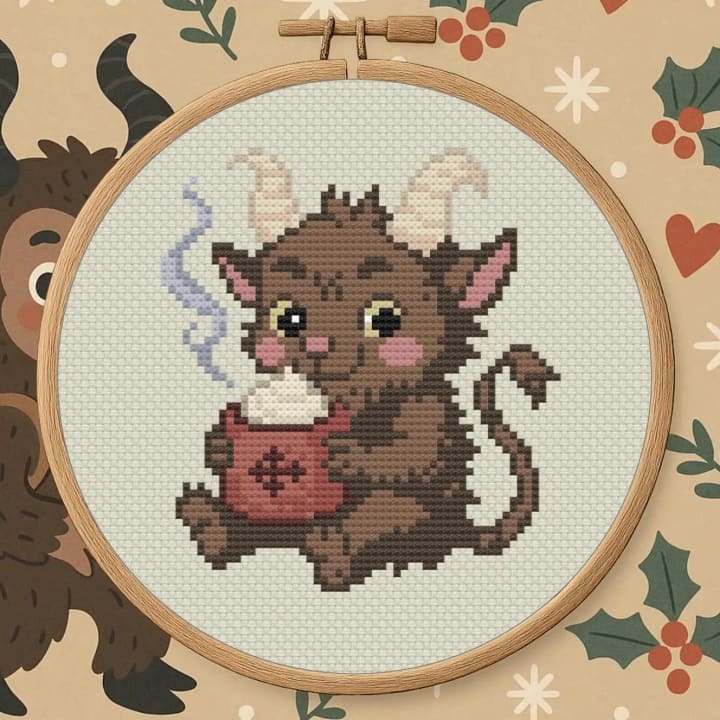Gothmas Krampus – Gothic Christmas Cocoa cross-stitch pattern preview