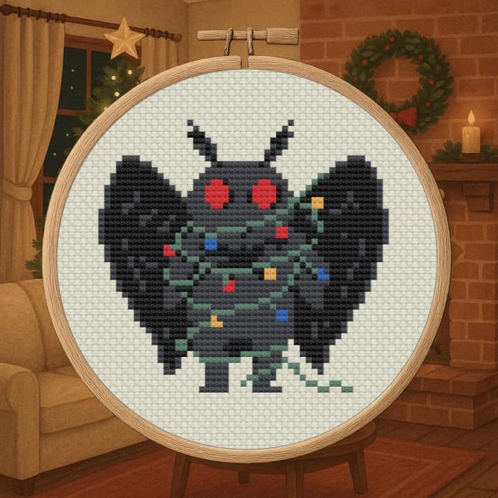 Gothmas Mothman – Funny Holiday cross-stitch pattern preview