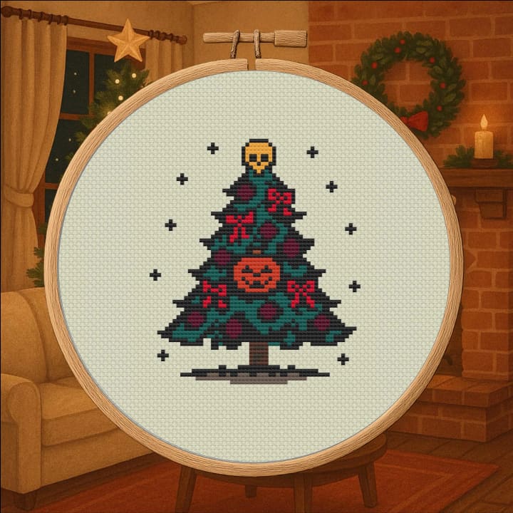 Gothmas Tree – Gothic Christmas Tree cross-stitch pattern preview