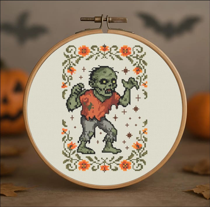 Graveyard Groover – Zombie C– Halloween cross-stitch pattern preview