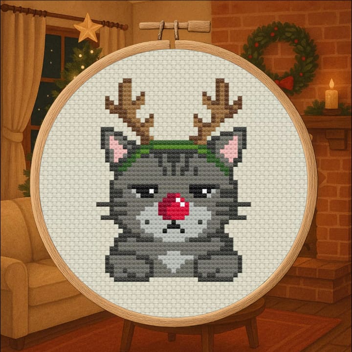 Grumpy Xmas Cat – Funny Holiday cross-stitch pattern preview