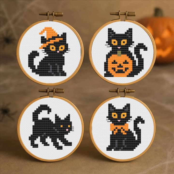 Halloween Cats – 4 Patterns – Halloween Bundle cross-stitch pattern preview
