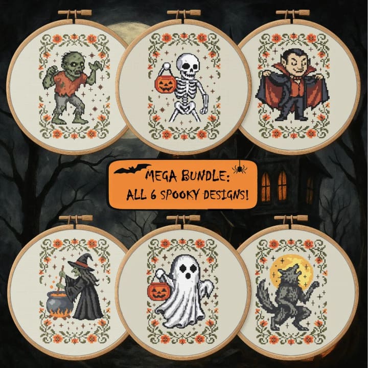 Haunted Halloween – 6 Patterns – Halloween Bundle cross-stitch pattern preview