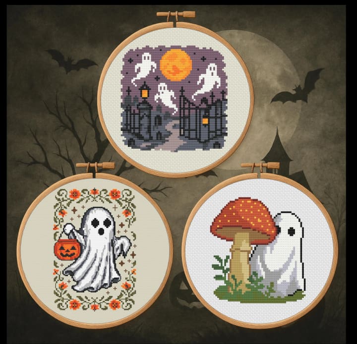 Haunted Woodland Trio – Halloween Bundle cross-stitch pattern preview