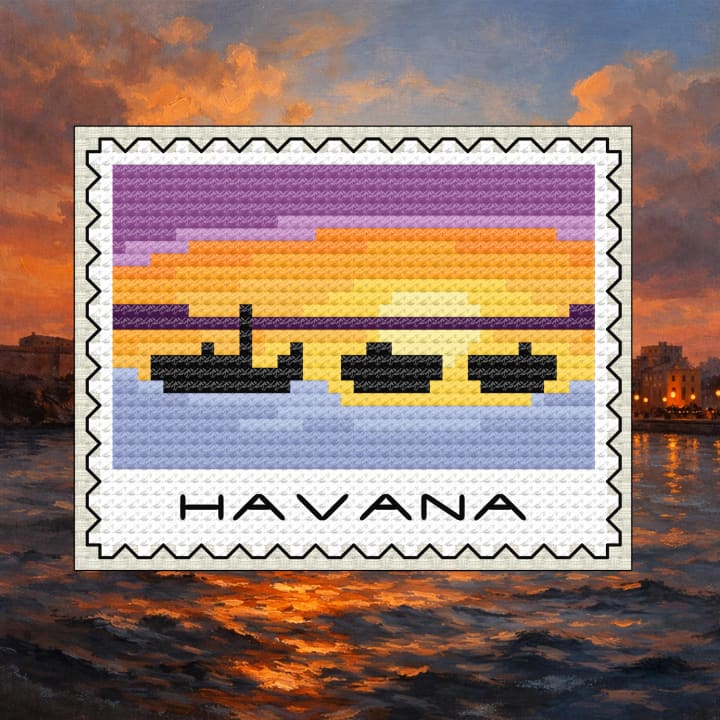 Havana Cuba Postage Stamp – Island Nation cross-stitch pattern preview