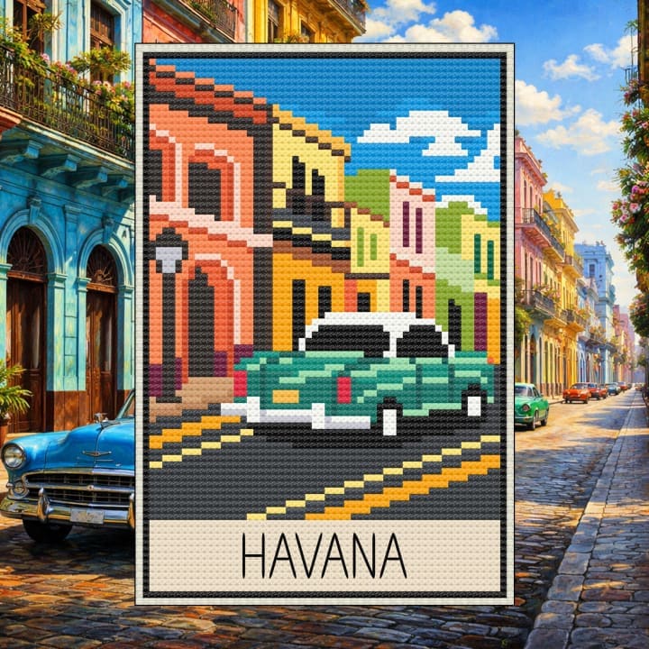 Havana – Cuba Postcard cross-stitch pattern preview