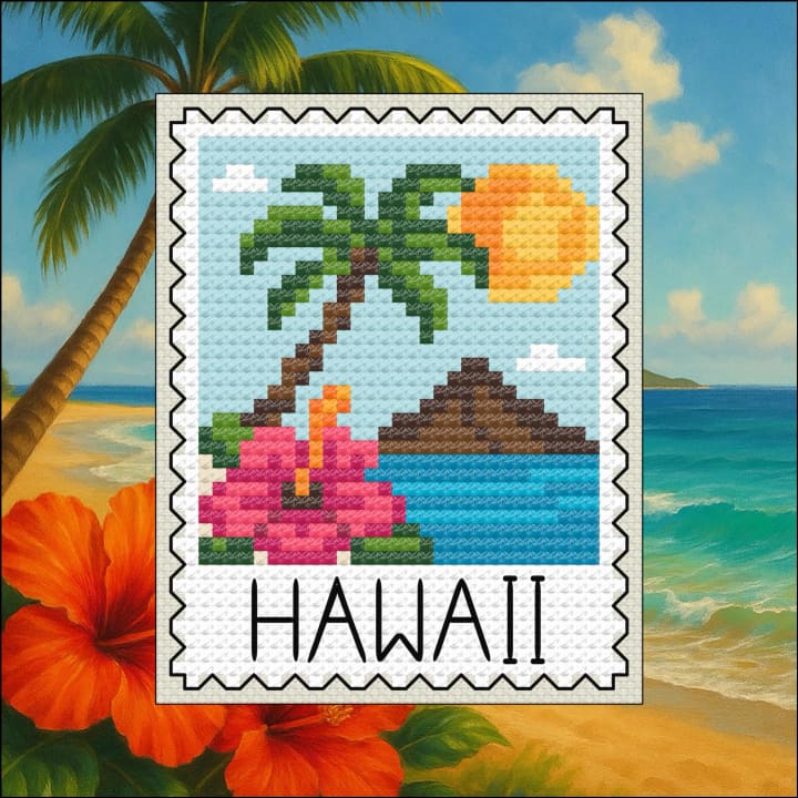 Hawaii: Island Sunset & Hibiscus, Pattern Keeper Compatible) cross-stitch pattern preview