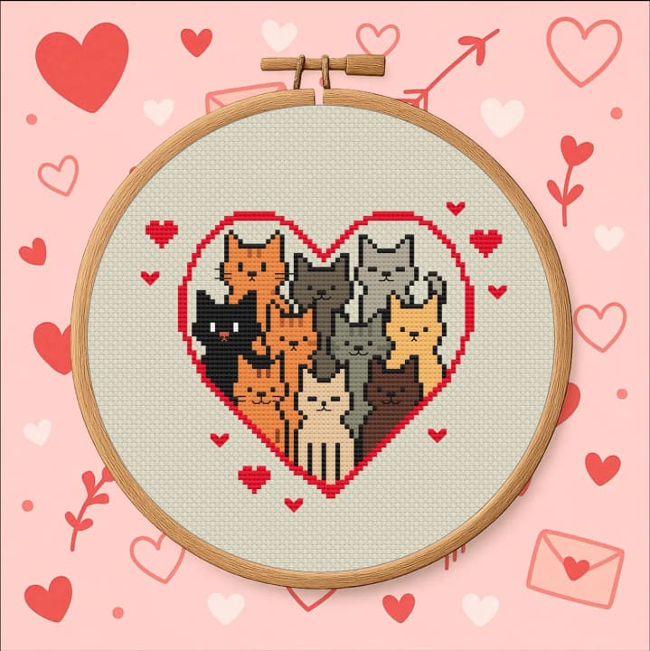 Heart Full of Cats - Valentine's Day Gift cross-stitch pattern preview
