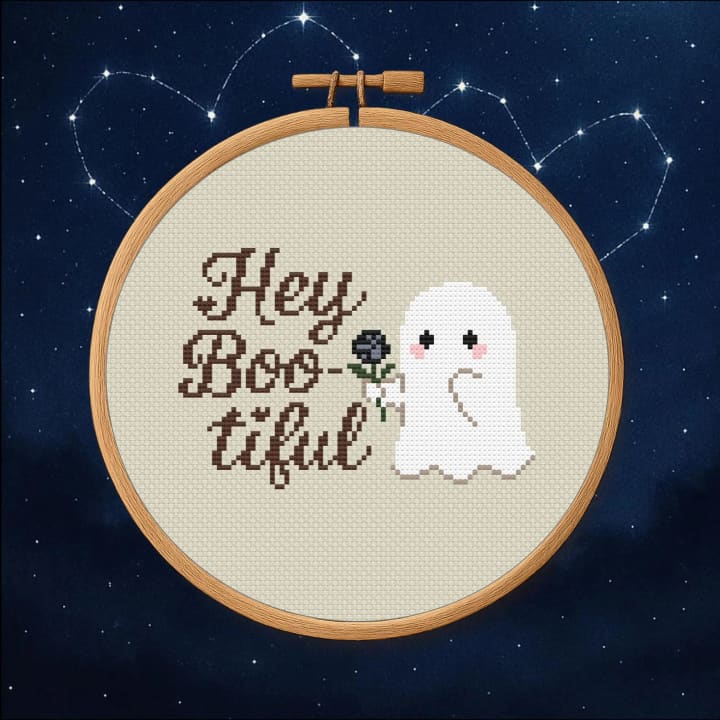 Hey Boo-tiful – Ghost – Halloween cross-stitch pattern preview