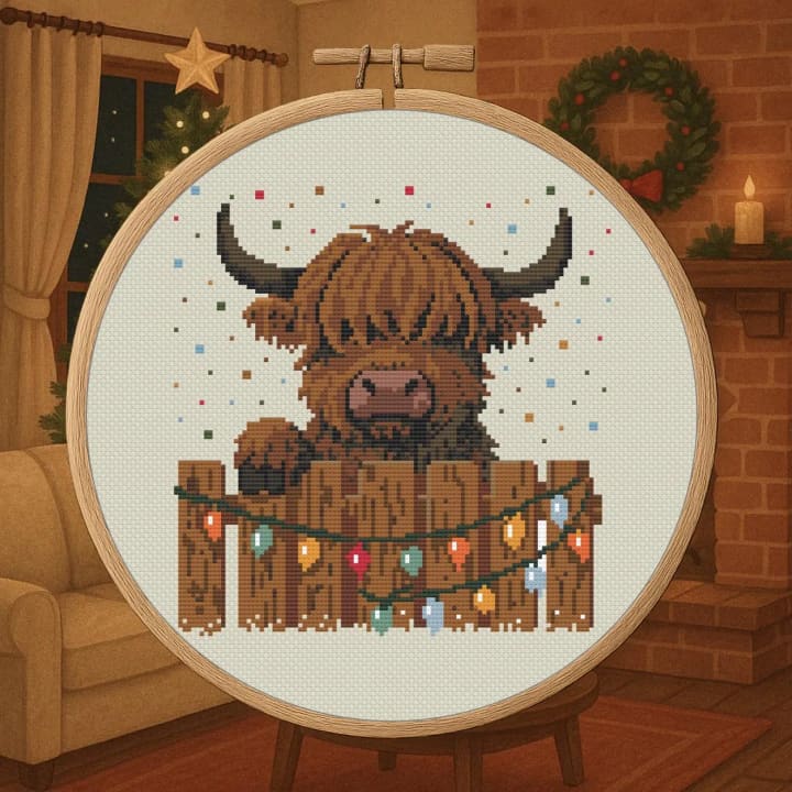 Highland Lights at Christmas – Festive Highland cross-stitch pattern preview