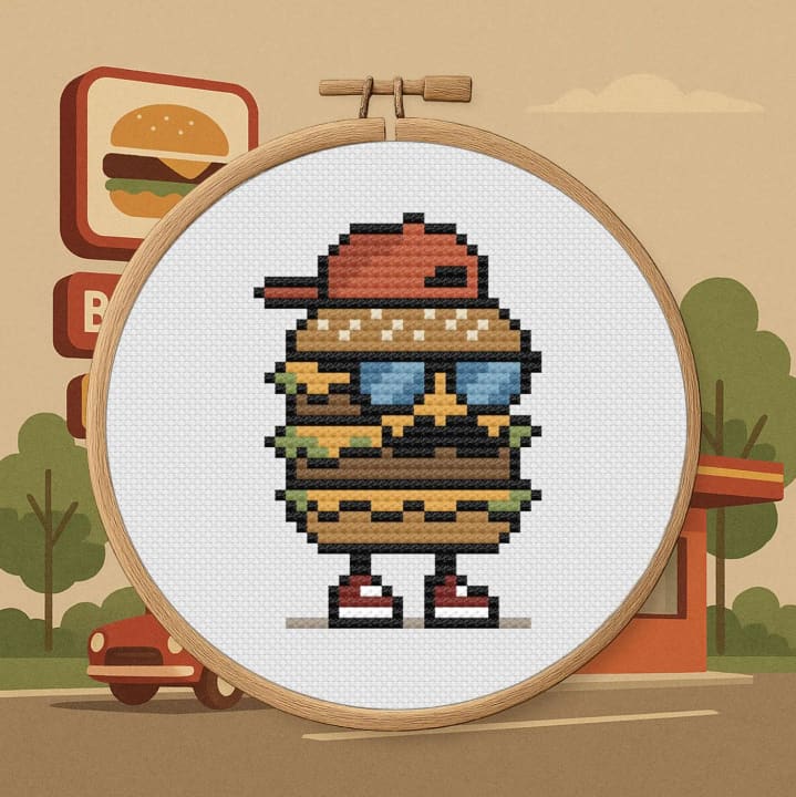 Hipster Hamburger – Burger cross-stitch pattern preview