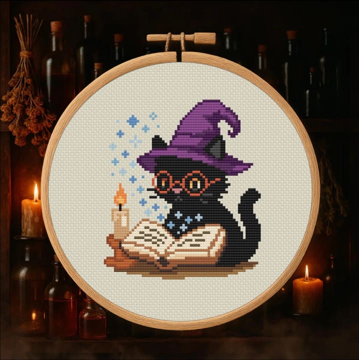 Hocus Pocus Kitty – Halloween cross-stitch pattern preview