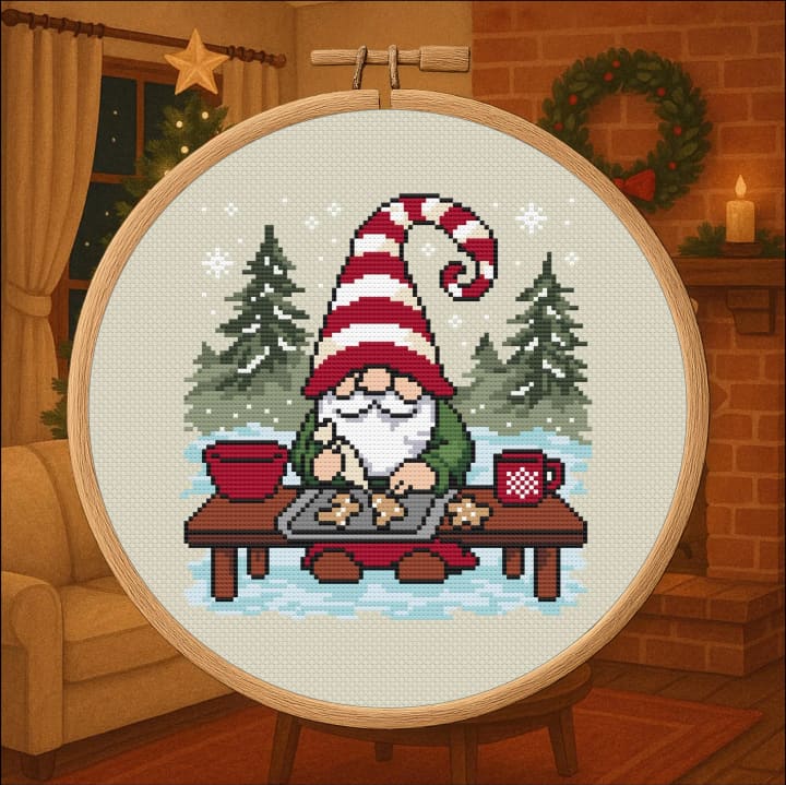 Holiday Baking Gnome - Christmas Kitchen cross-stitch pattern preview