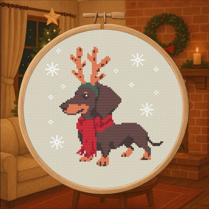 Holiday Doxie - Christmas Dachshund cross-stitch pattern preview
