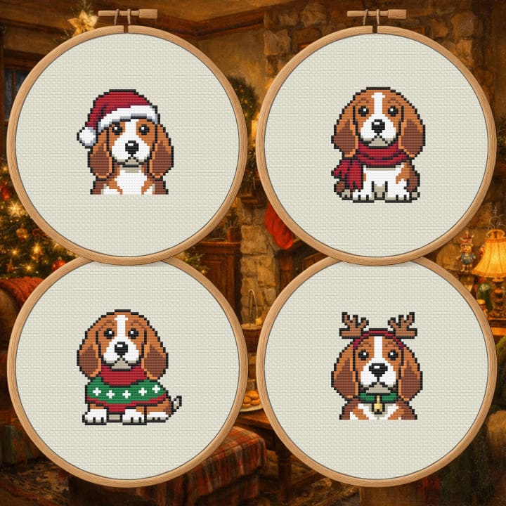 Holiday Hounds Bundle – 4 Christmas Dogs cross-stitch pattern preview