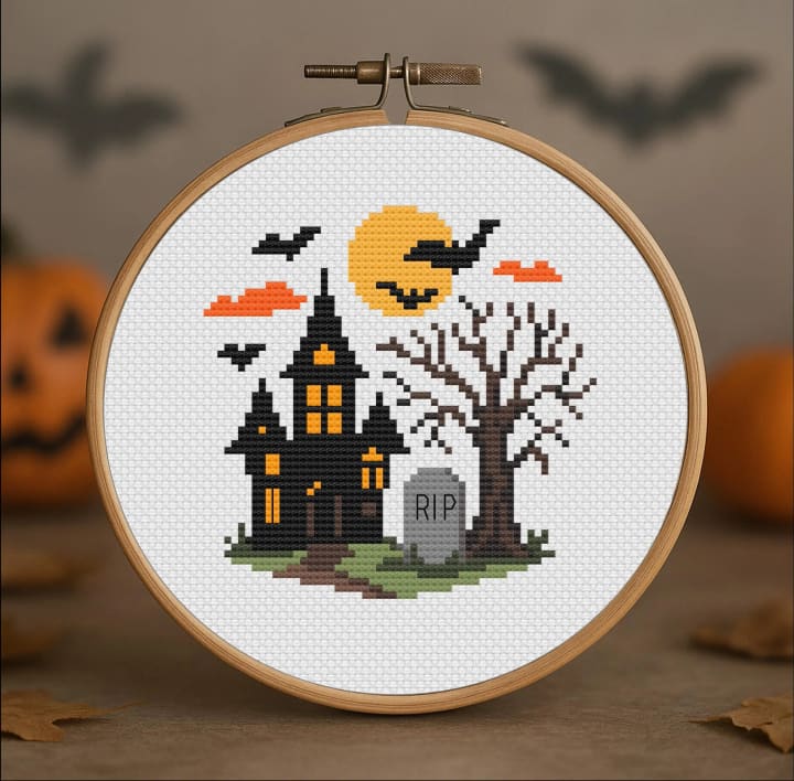 Home Sweet Haunted – Haunted House – Halloween cross-stitch pattern preview