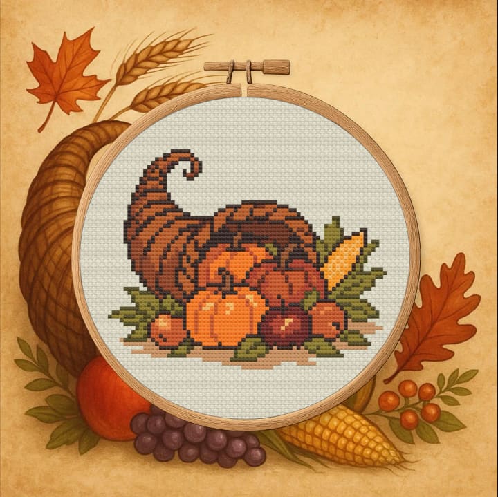 Horn of Plenty – Thanksgiving cross-stitch pattern preview