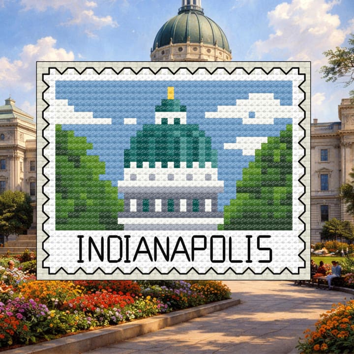 Indianapolis Statehouse Stamp - Indiana State Capitol cross-stitch pattern preview