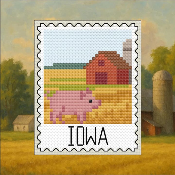 Iowa Pig: US State Postage Stamp cross-stitch pattern preview