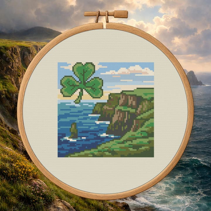 Ireland – Shamrock Coastline cross-stitch pattern preview