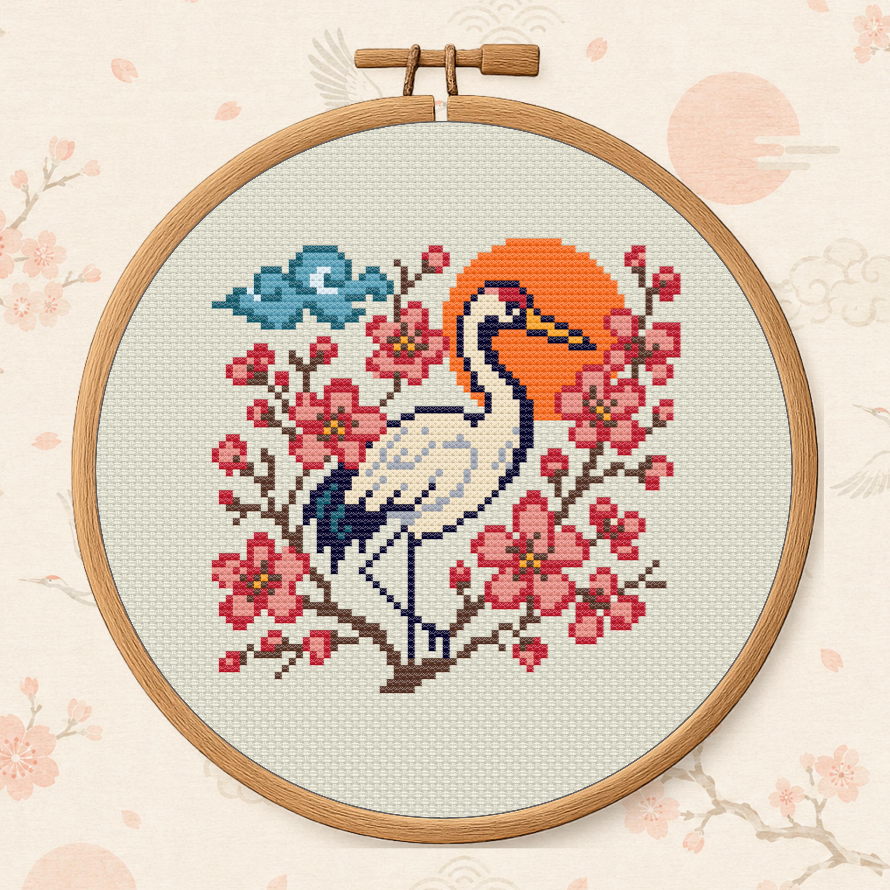 Japan Crane Scene Cross Stitch Pattern PDF - Japanese Landscape cross-stitch pattern preview