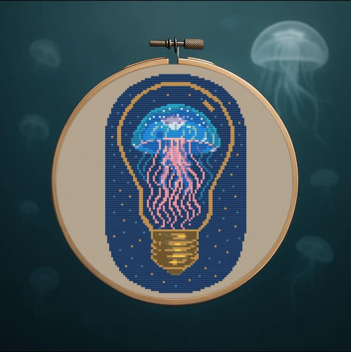 Jellyfish Lightbulb – Space cross-stitch pattern preview