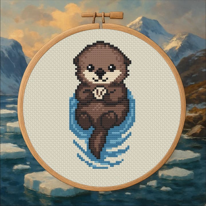 Joyful Otter – Cheerful Otter cross-stitch pattern preview