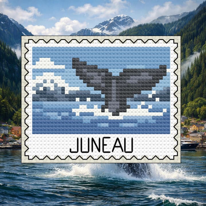 Juneau Whale Tail Stamp - Alaska State Capitol cross-stitch pattern preview