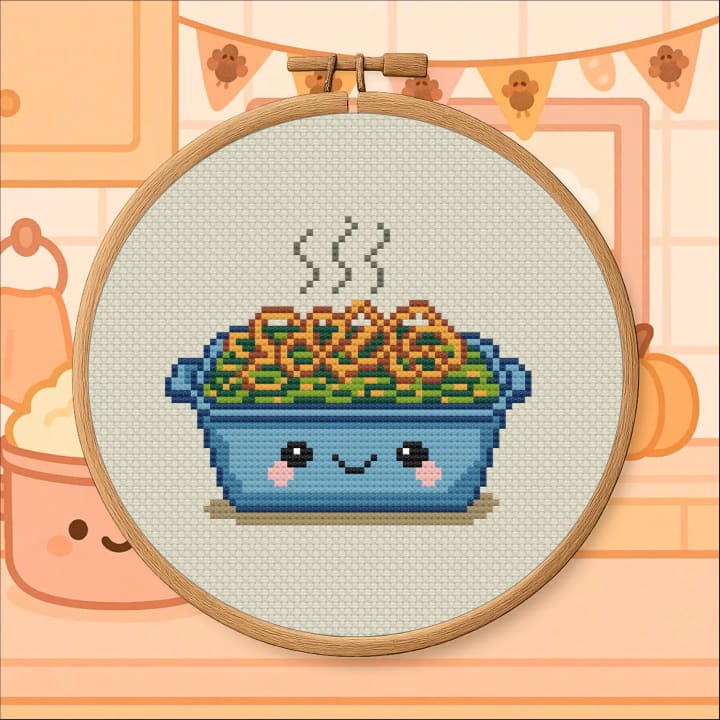 Kawaii Food – Green Bean Casserole cross-stitch pattern preview