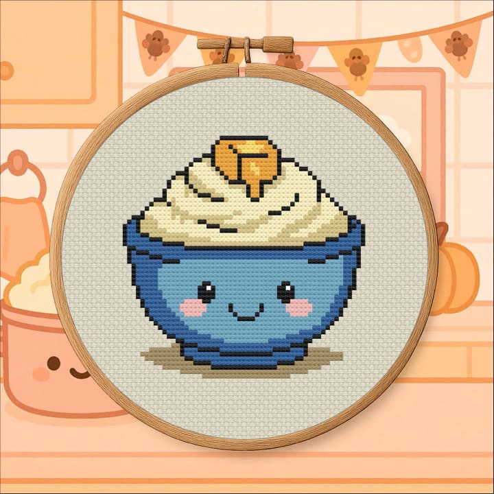 Kawaii Food – Mashed Potatoes cross-stitch pattern preview