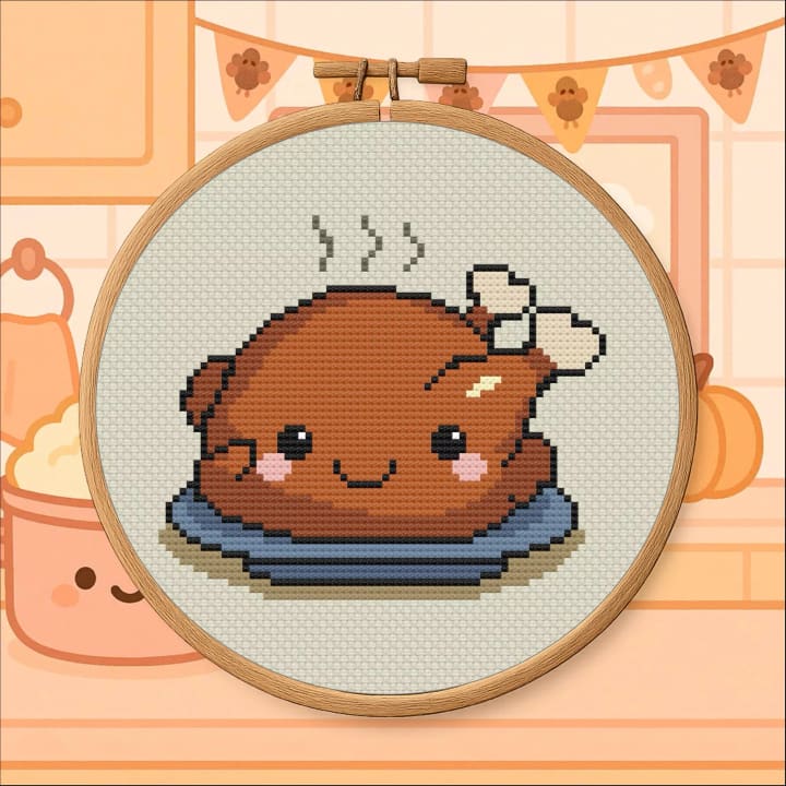 Kawaii Food – Thanksgiving Turkey cross-stitch pattern preview