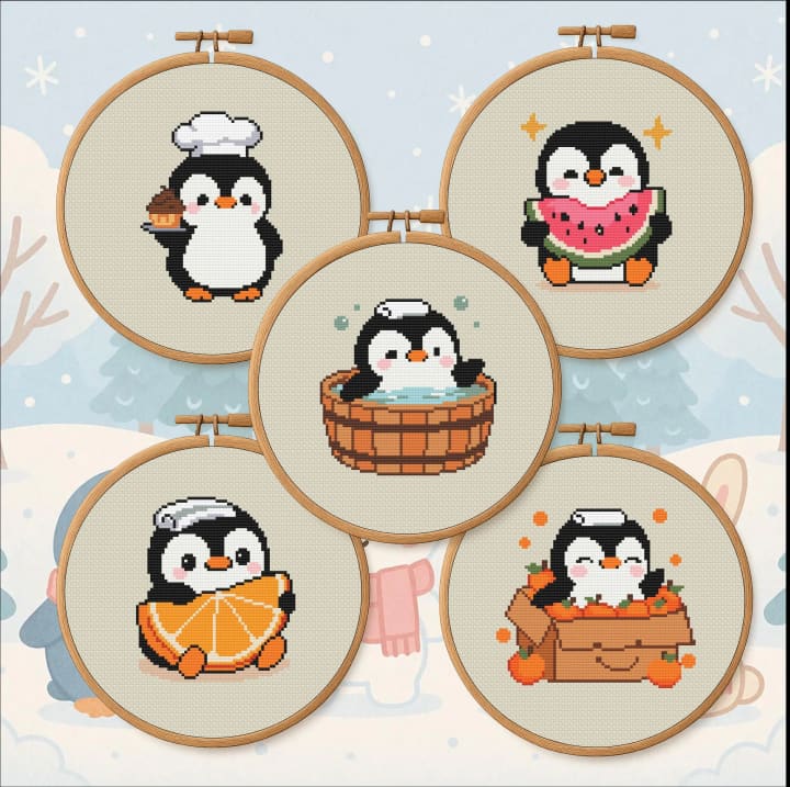 Kawaii Penguin Collection – Bundle (5 Patterns) cross-stitch pattern preview