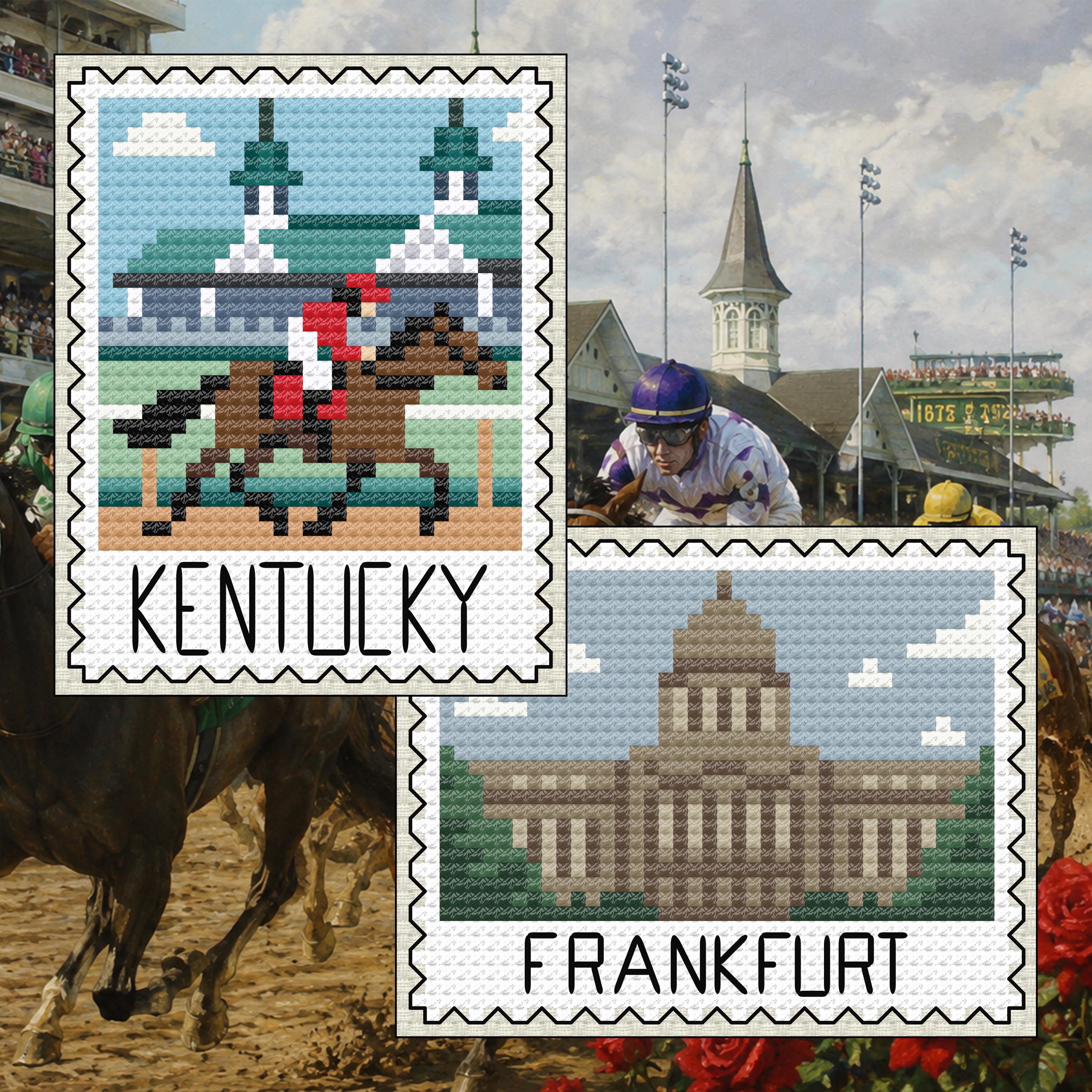 Kentucky Cross Stitch Pattern Bundle: Kentucky Derby Stamp + Frankfort Capitol Set cross-stitch pattern preview