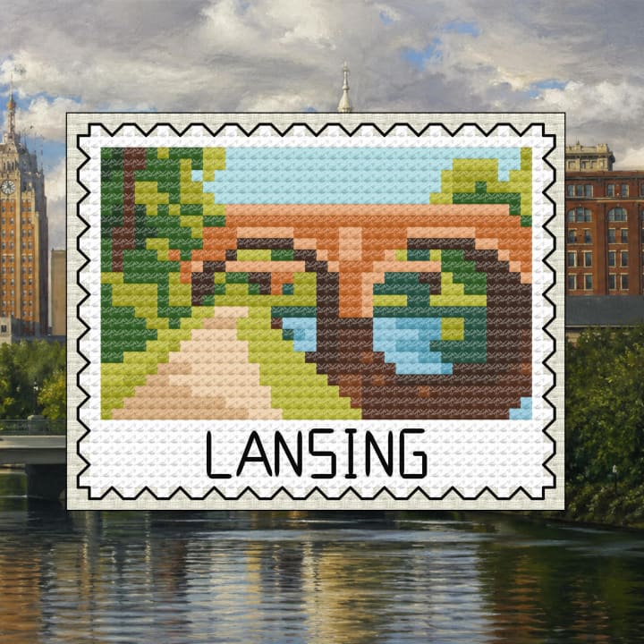 Lansing Stamp - Michigan River Bridge cross-stitch pattern preview