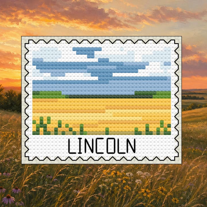 Lincoln Stamp - Nebraska Plains Landscape cross-stitch pattern preview