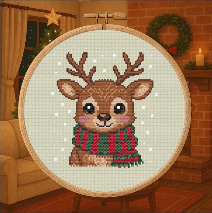 Little Christmas Reindeer – Holiday cross-stitch pattern preview