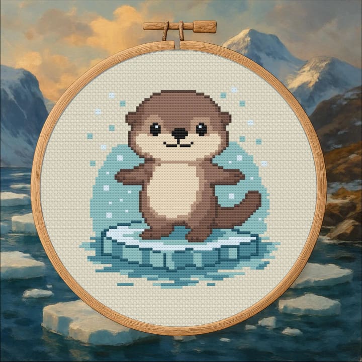 Little Otter in the Snow – Winter Otter cross-stitch pattern preview