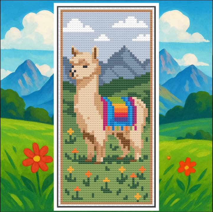 Llama Bookmark – Alpine Design cross-stitch pattern preview