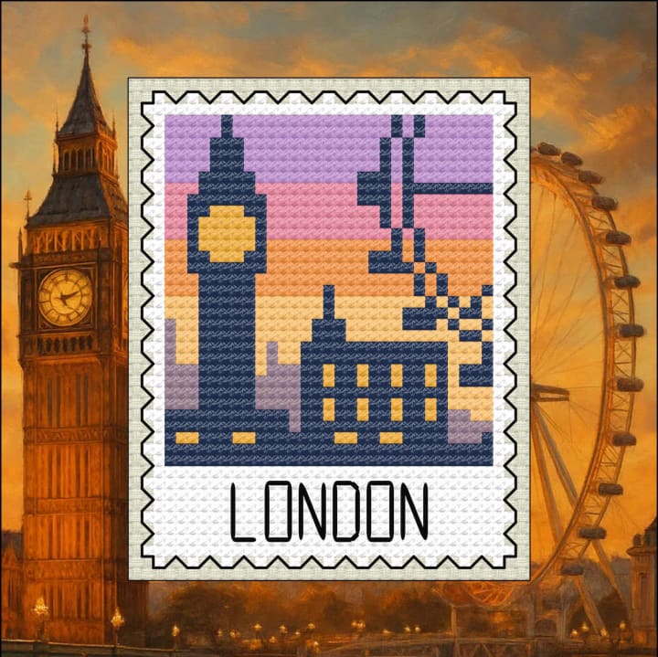 London Skyline – London – European Postage Stamp Series cross-stitch pattern preview