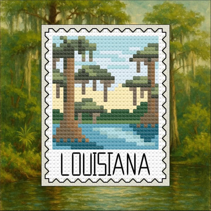 Louisiana Charm – US State Postage Stamp Series cross-stitch pattern preview