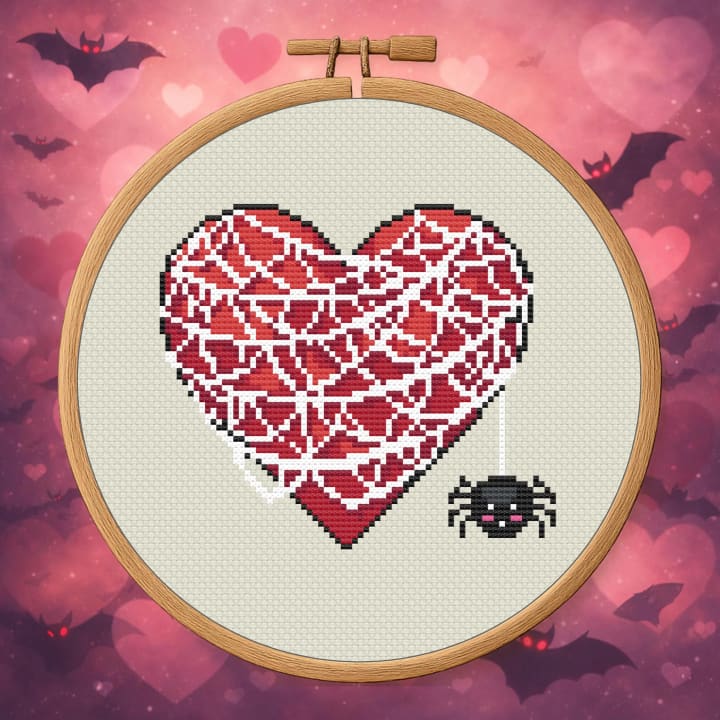 Love Entangled – Spiderweb Heart cross-stitch pattern preview