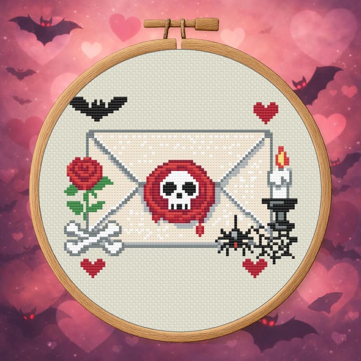 Love, Eternally – Gothic Love Letter cross-stitch pattern preview
