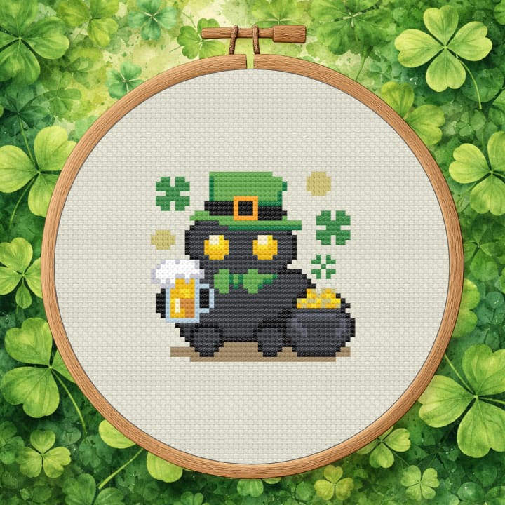 Lucky Little Mothman – St. Patrick’s Day Cryptid cross-stitch pattern preview