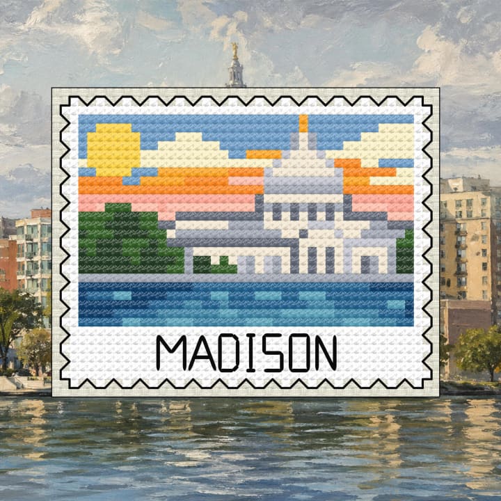 Madison Stamp - Wisconsin Capitol Skyline cross-stitch pattern preview