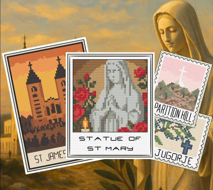 Medjugorje Travel Bundle – Collection (Postcard, Polaroid & Stamps) cross-stitch pattern preview