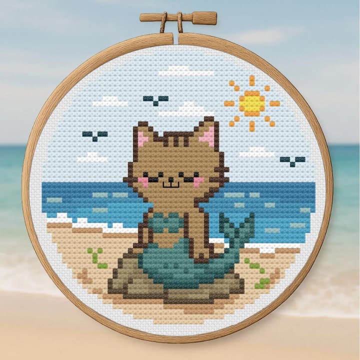 Meowmaid Magic – Summer cross-stitch pattern preview