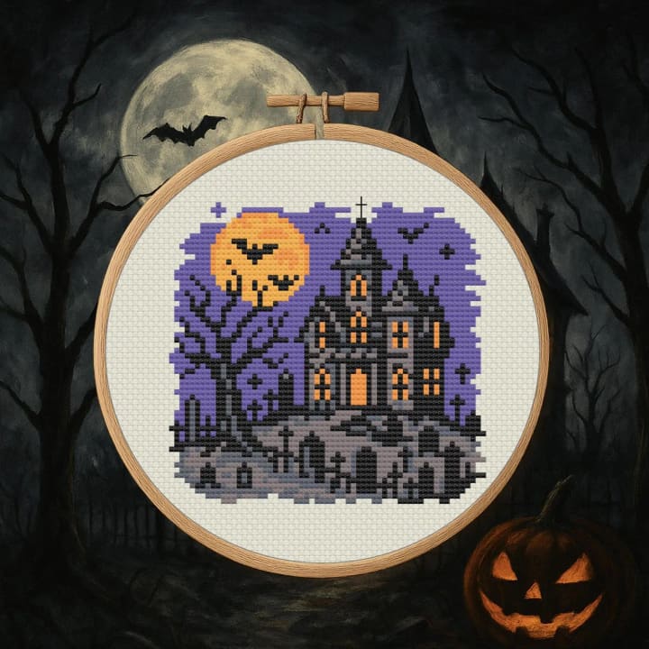 Midnight Manor – Haunted House – Halloween cross-stitch pattern preview