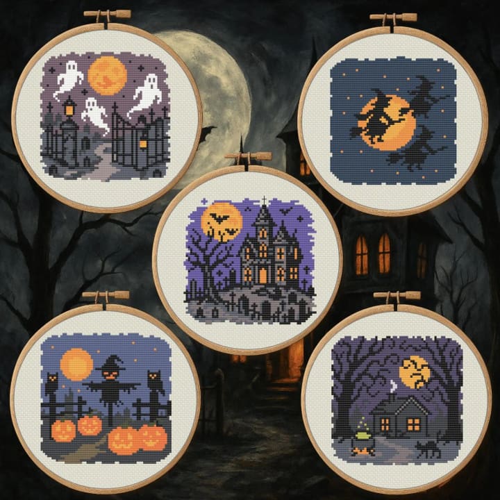Midnight Tales – 5 Patterns – Gothic Halloween Bundle cross-stitch pattern preview